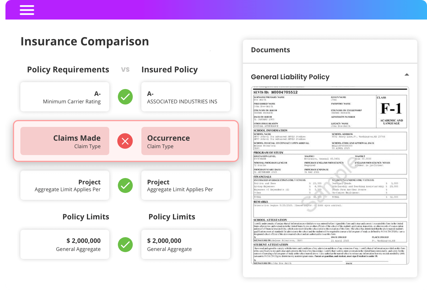 Compare Policy Details to Reqirements