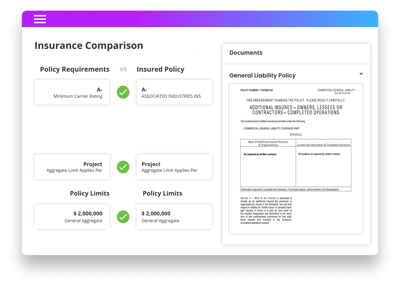 Compare Policy Details to Requirements
