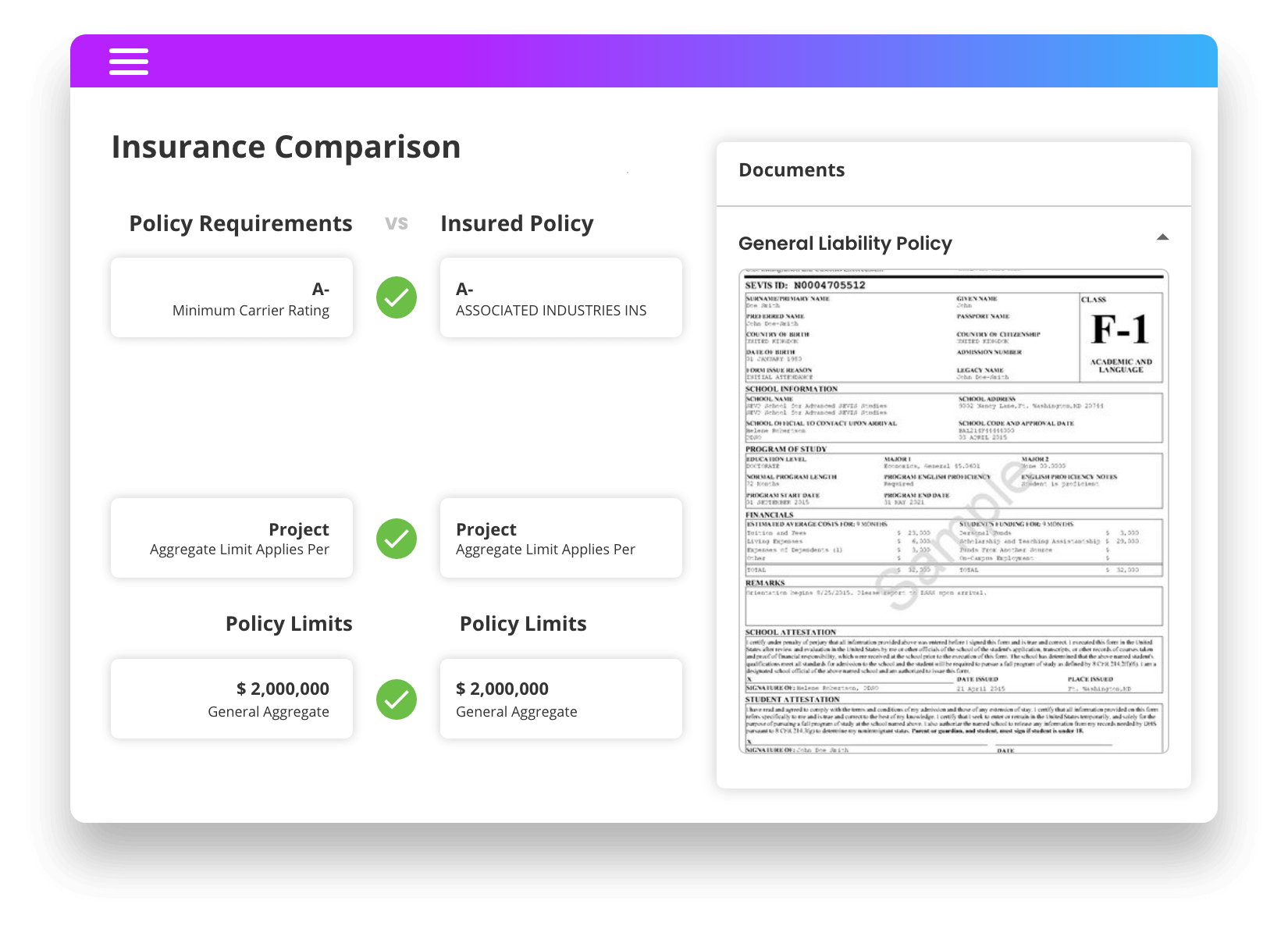 Compare Policy Details to Requirements