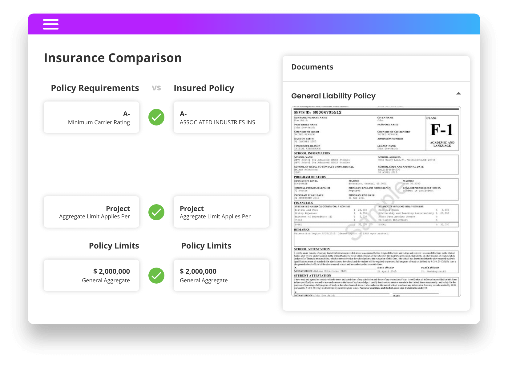 Compare Policy Details to Reqirements